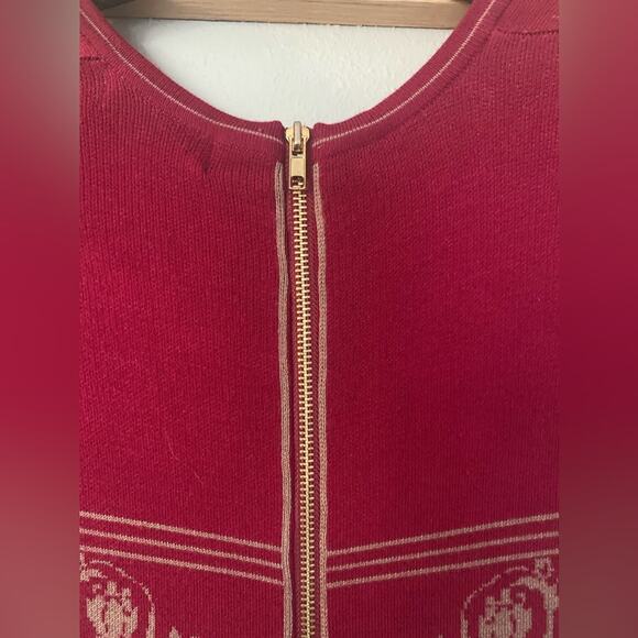 Sisters Dress Cranberry Sweater with Gray Medallion Jacquard Back Zipper small - Picture 4 of 9